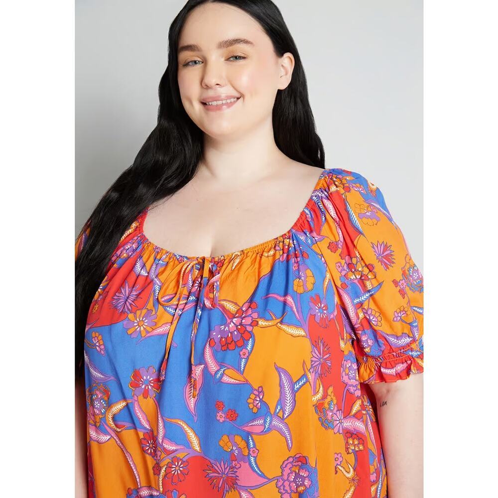 Plus Size 2X Boho Floral Peasant Blouse blouse Bali Lightweight Top ModCloth - Picture 4 of 7